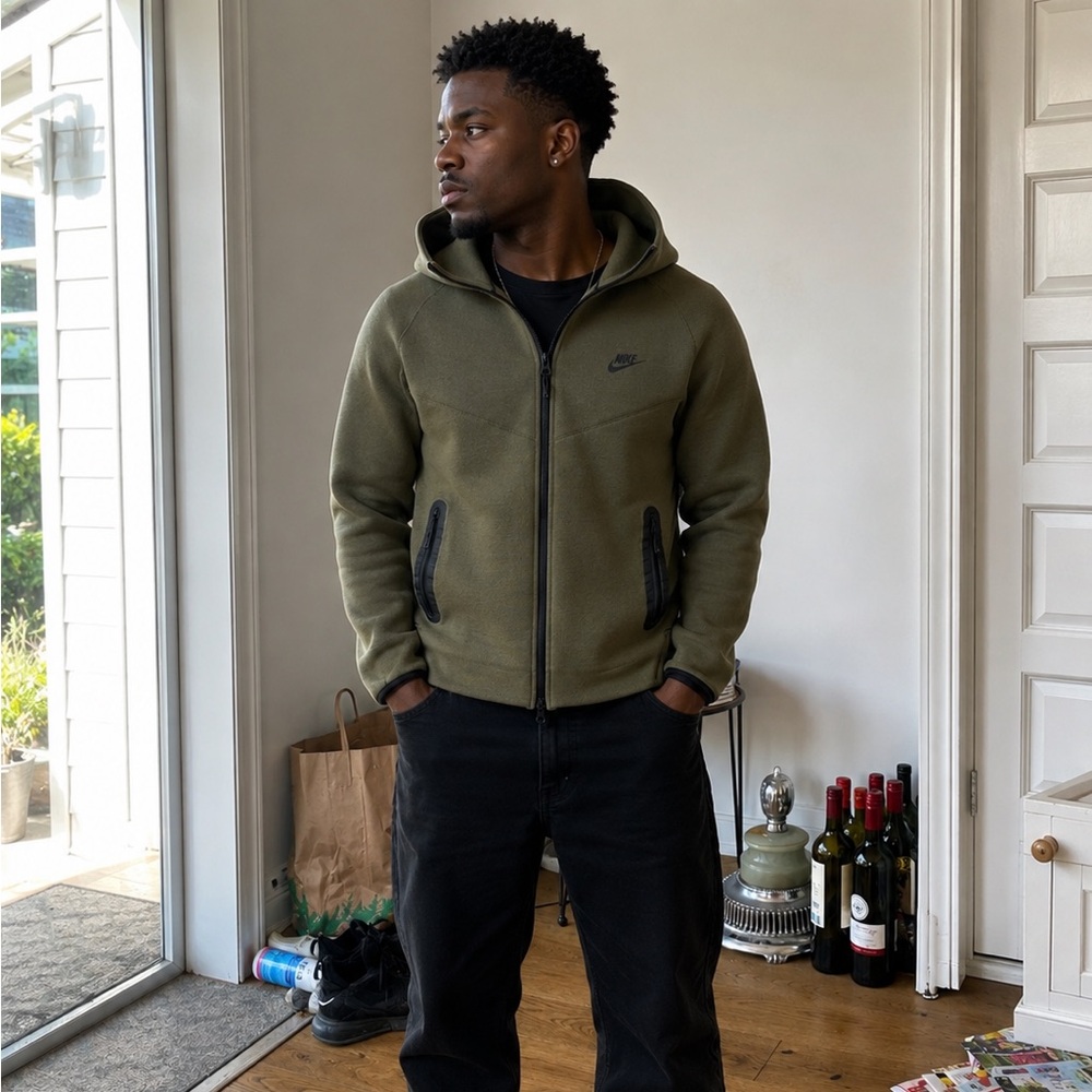 Nike tech Olive Green Full-Zip Hooded Sweatshirt